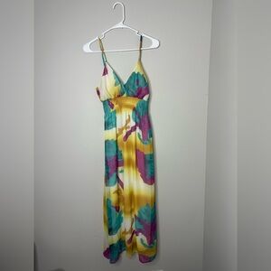 She’s Cool Floral Purple And Gold Maxi Dress Babydoll Y2K Size Medium